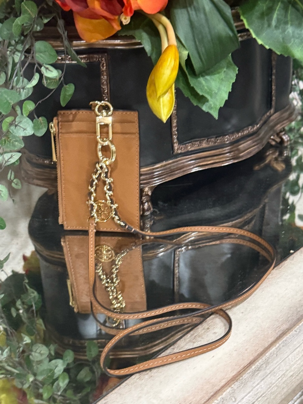Tory Burch Tan Leather Crossbody Card Case